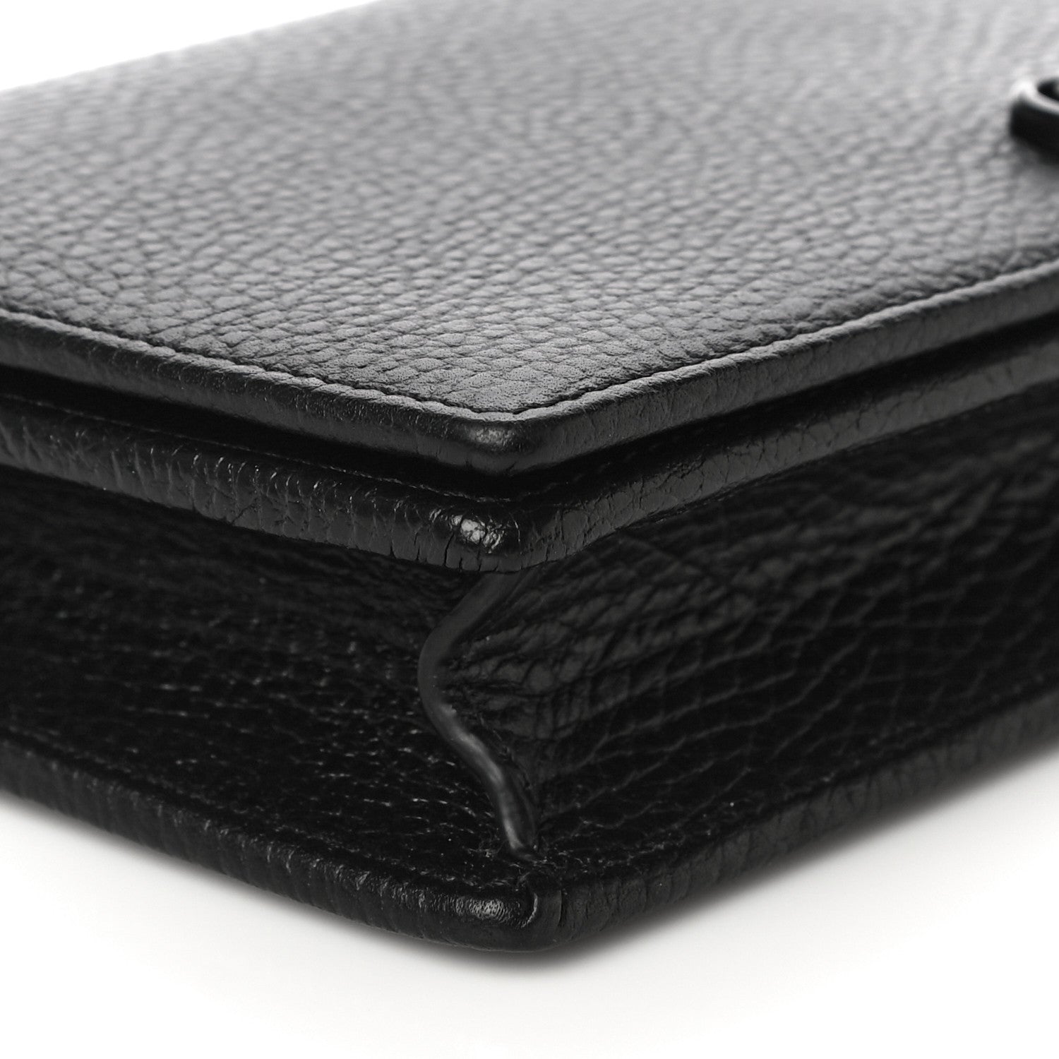 Gucci Dollar Calfskin Enamel Monochrome Mini GG Marmont Chain Wallet Black 7 of 9