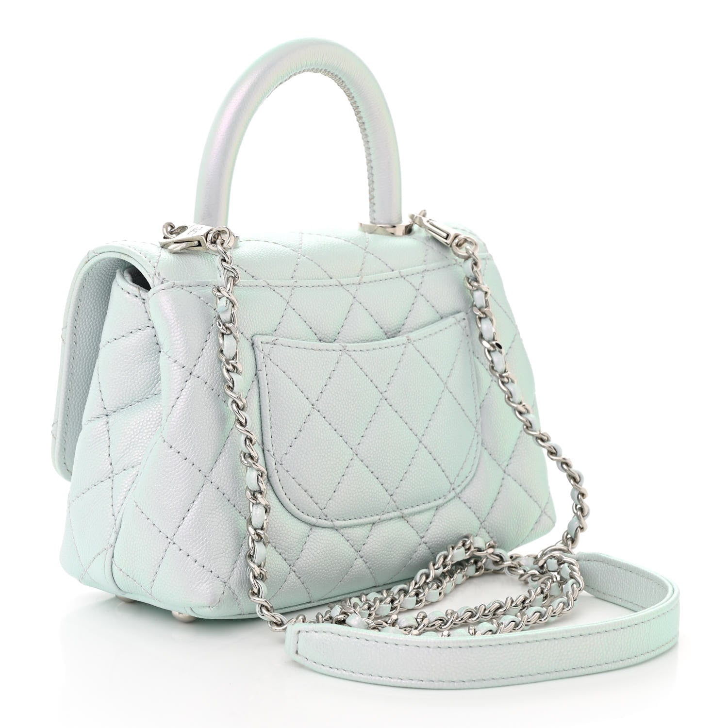 Chanel Iridescent Caviar Quilted Extra Mini Coco Handle Flap Light Blue 3 of 10