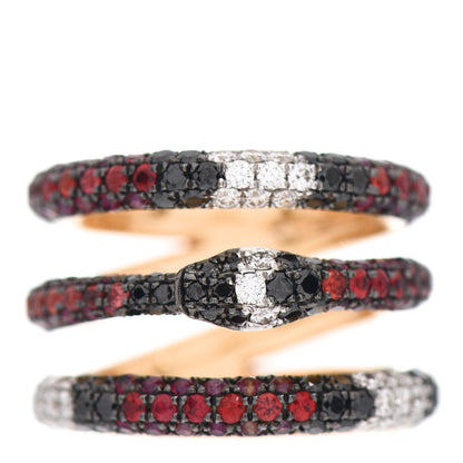 Gucci 18K Yellow Gold Black Diamond Topaz Sapphire Diamond Ouroboros Snake Three-Row Ring 44 3 1 of 7