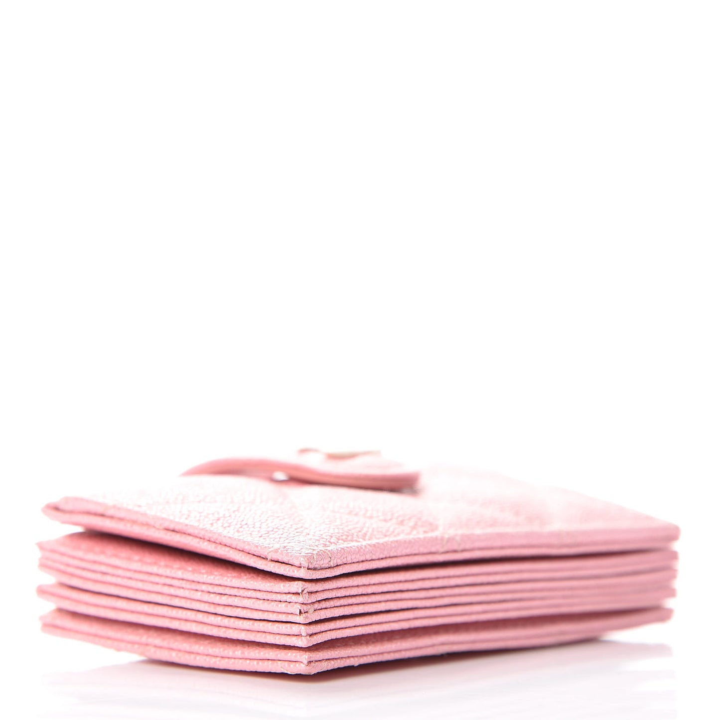Iridescent Caviar Quilted Card Holder Pink