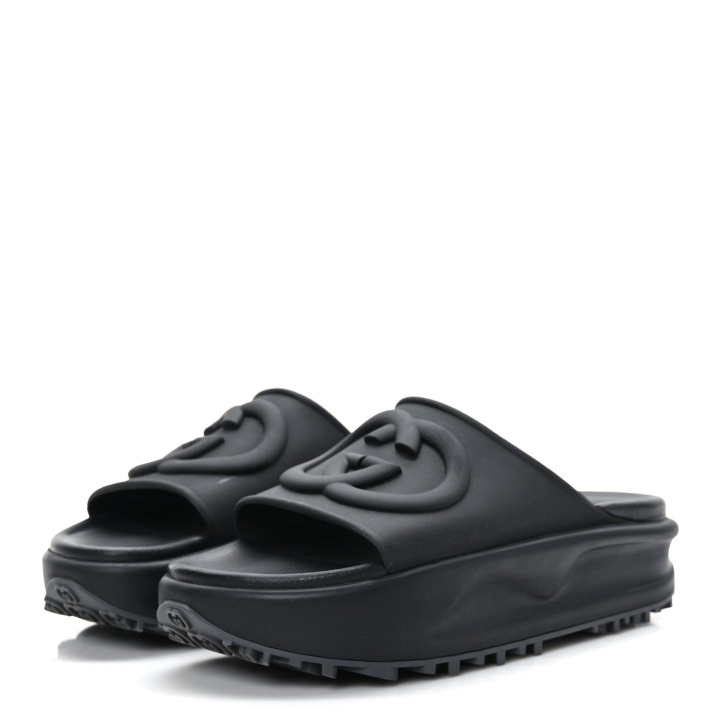Soft Rubber Womens Interlocking G Platform 42mm Slide Sandals 39 Black