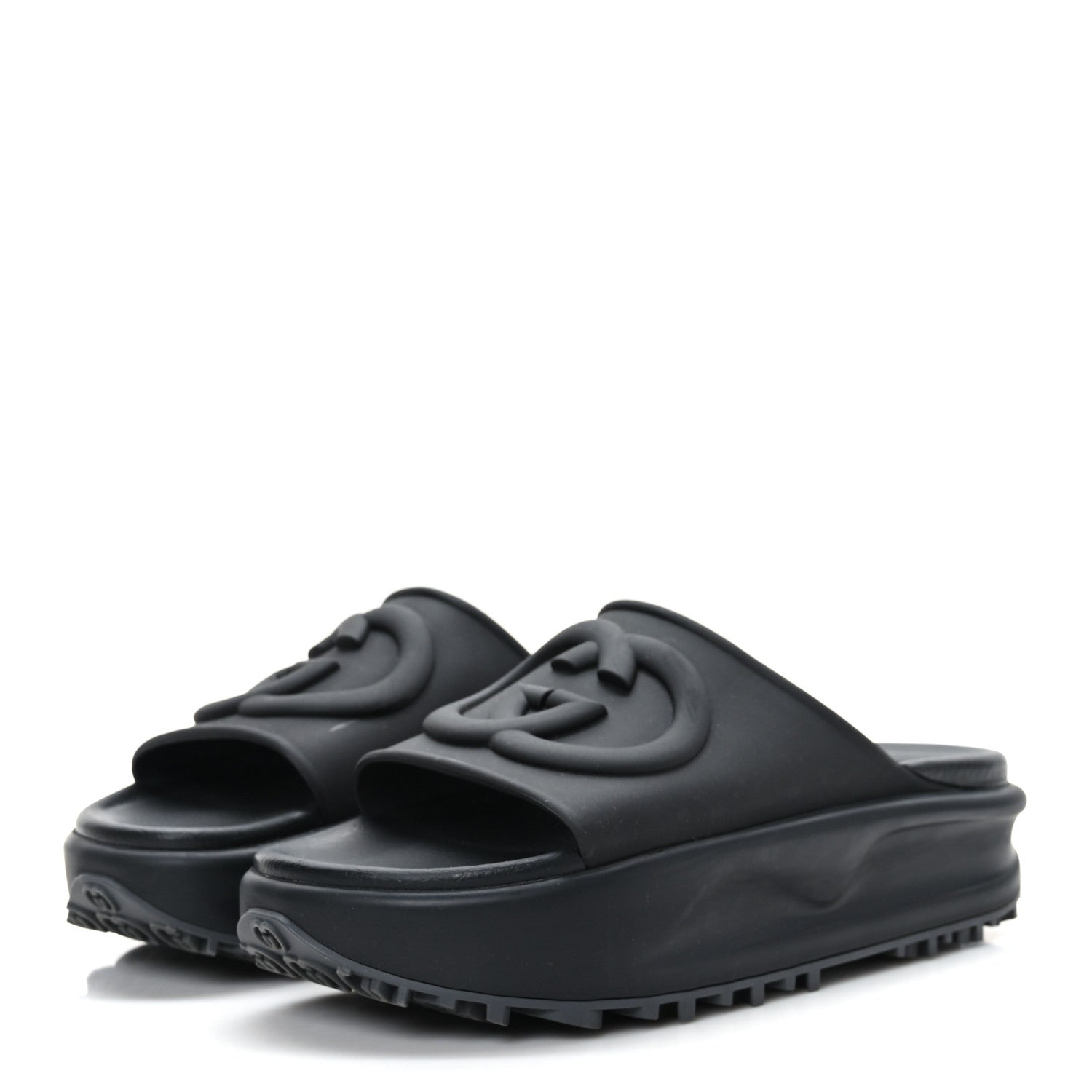 Gucci Soft Rubber Womens Interlocking G Platform 42mm Slide Sandals 39 Black 3 of 7