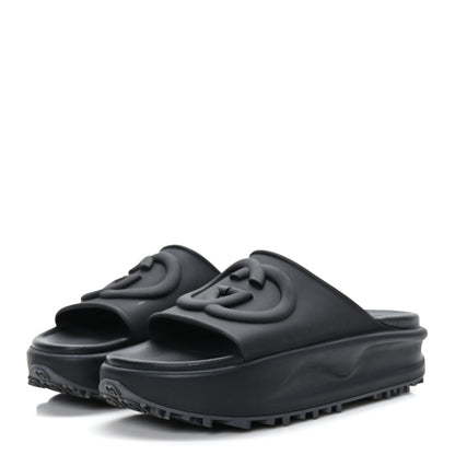 Gucci Soft Rubber Womens Interlocking G Platform 42mm Slide Sandals 39 Black 3 of 7