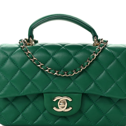 Chanel Lambskin Quilted Mini Top Handle Rectangular Flap Green 8 of 13