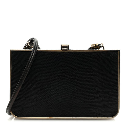 Salvatore Ferragamo Lizard Metal Box Clutch Black Gold 1 of 8