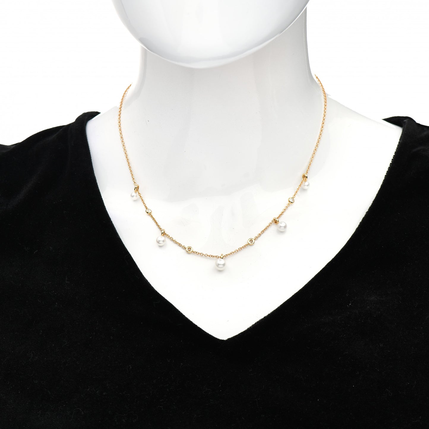 18K Yellow Gold Pearl Diamond Petite Perle Fringe Necklace