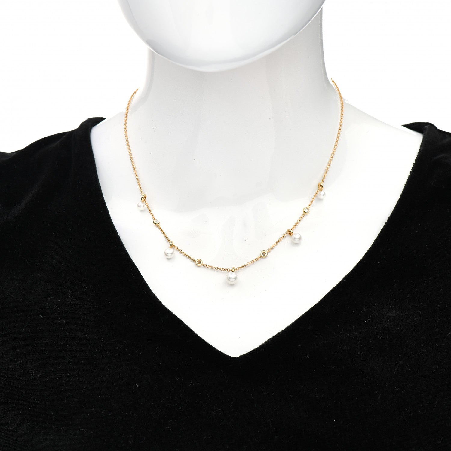 David Yurman 18K Yellow Gold Pearl Diamond Petite Perle Fringe Necklace 2 of 4