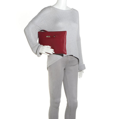 Valentino Garavani Pebbled Calfskin Large Rockstud Zip Wristlet Pouch Red 2 of 8