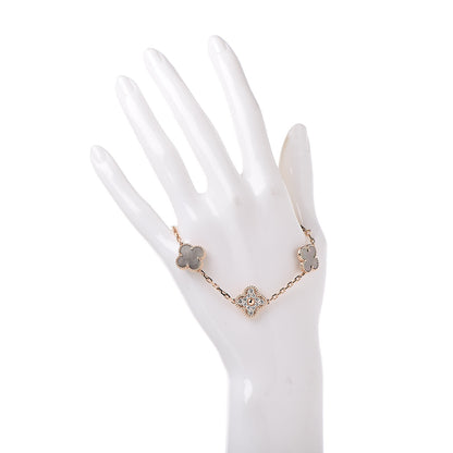 Van Cleef & Arpels 18K Rose Gold Diamond Gray Mother of Pearl 5 Motifs Vintage Alhambra Bracelet 2 of 6