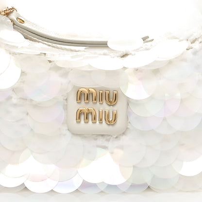 Miu Miu Sequin Crochet Mini Wander Hobo White 7 of 9