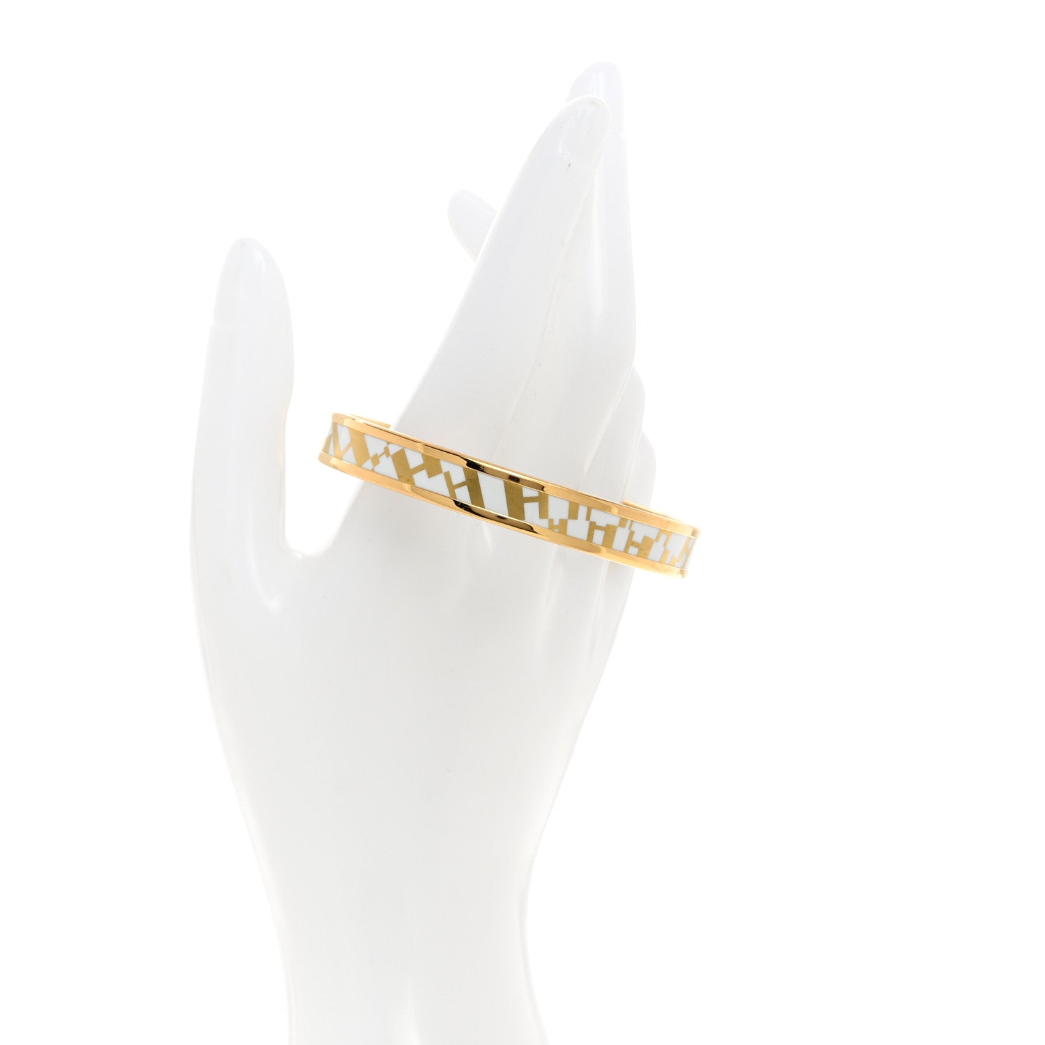 Hermes Enamel Printed Narrow OP'H Bracelet 70 Jaune D'Or White 2 of 6
