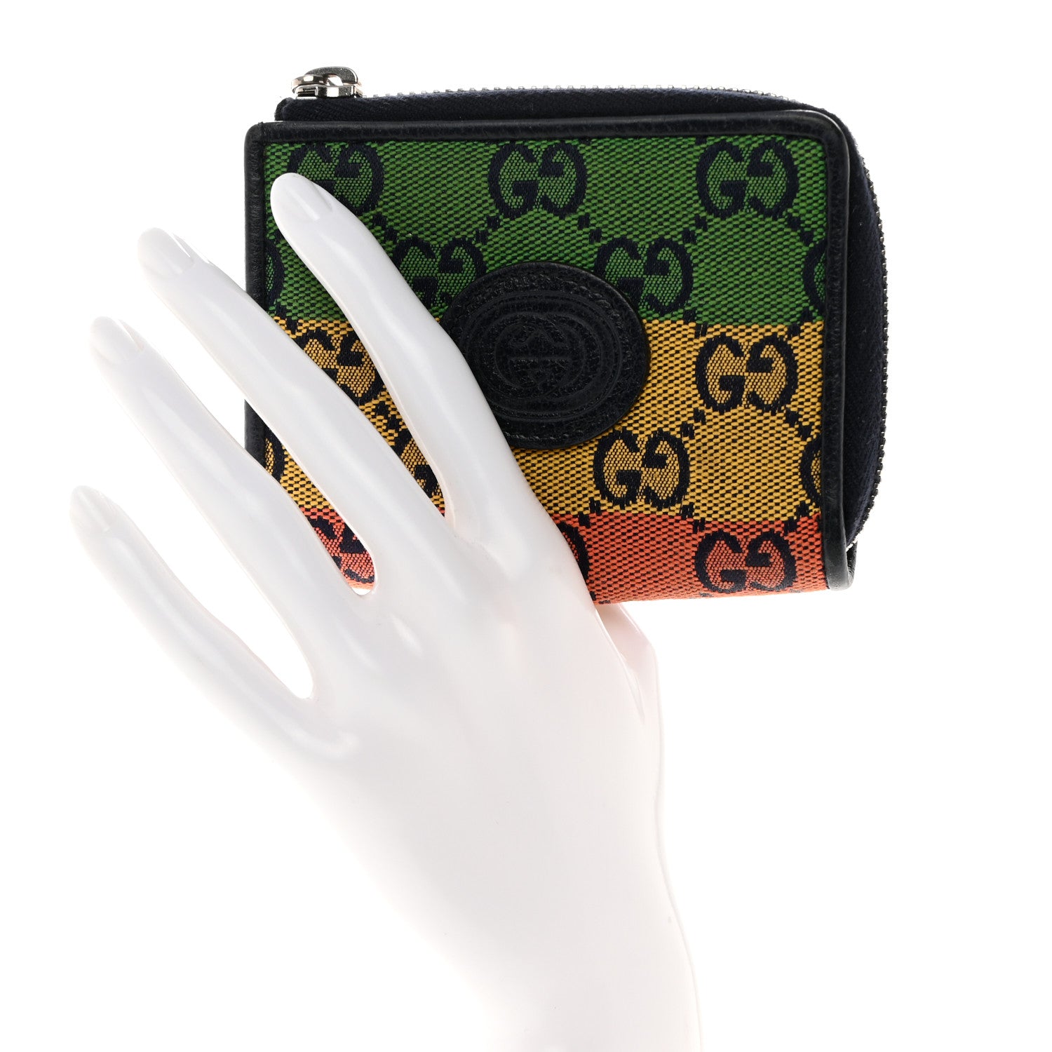 Gucci Monogram Multicolor Retro Interlocking G Zip Card Case Wallet Blue Rainbow 2 of 9