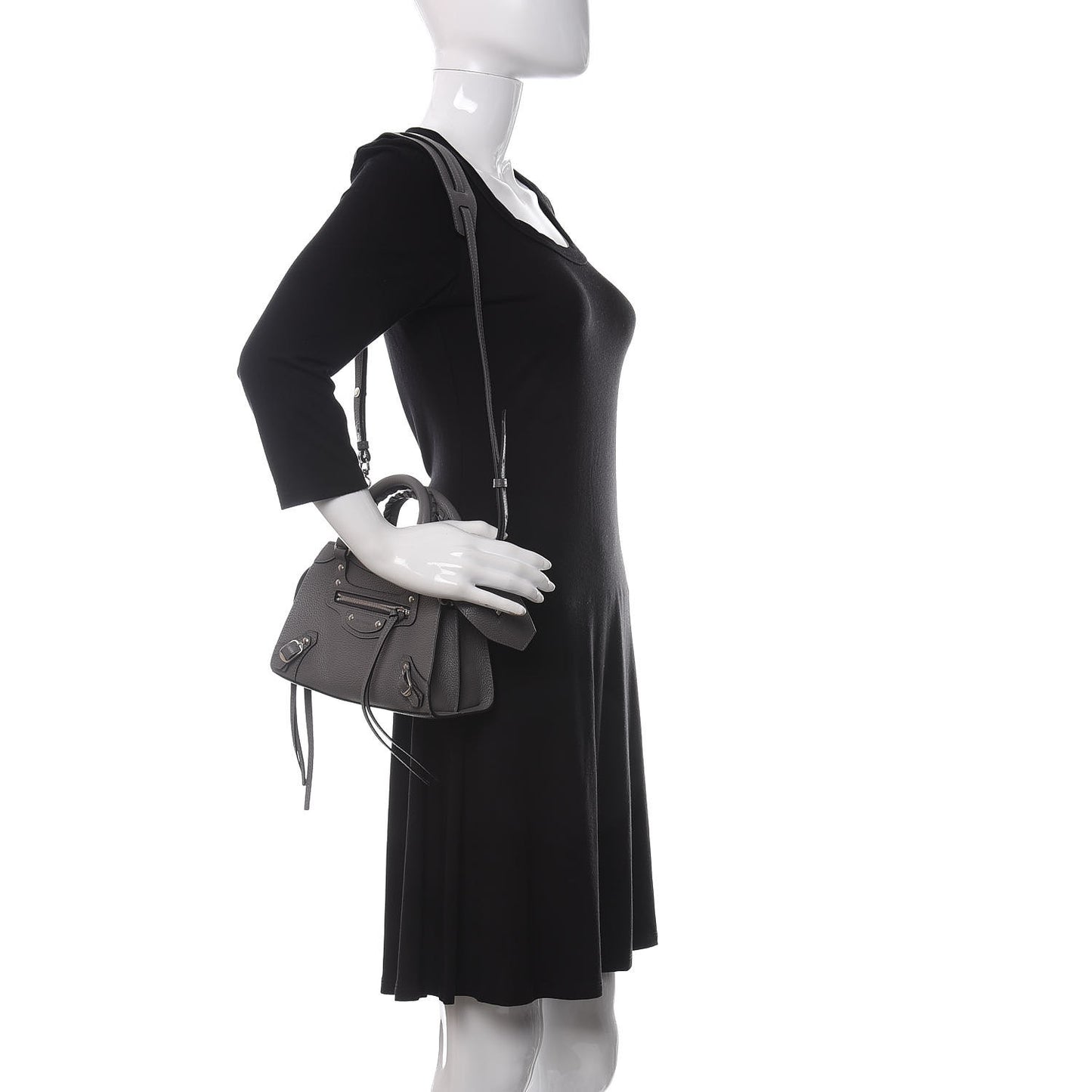 Grained Calfskin Neo Classic Silver Hardware Mini City Dark Grey
