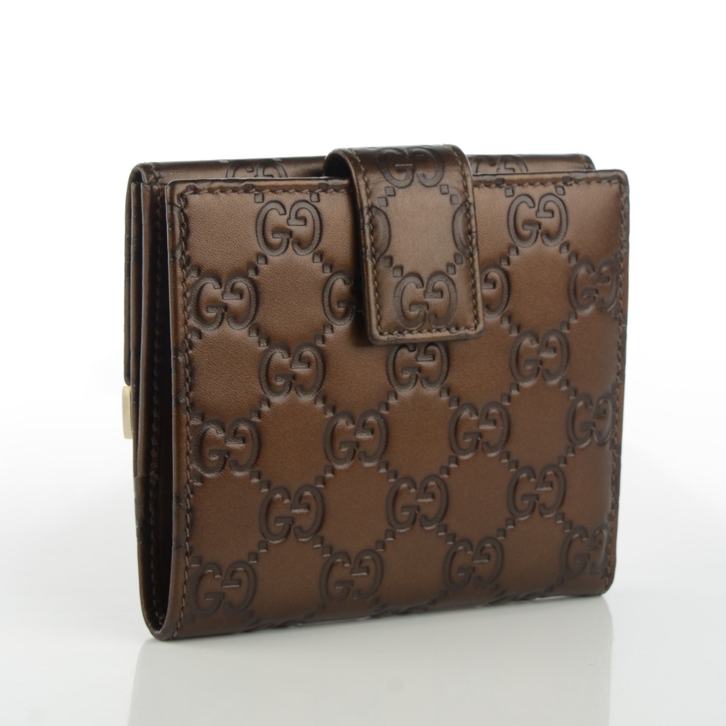Metallic Guccissima Dice French Flap Wallet Brown