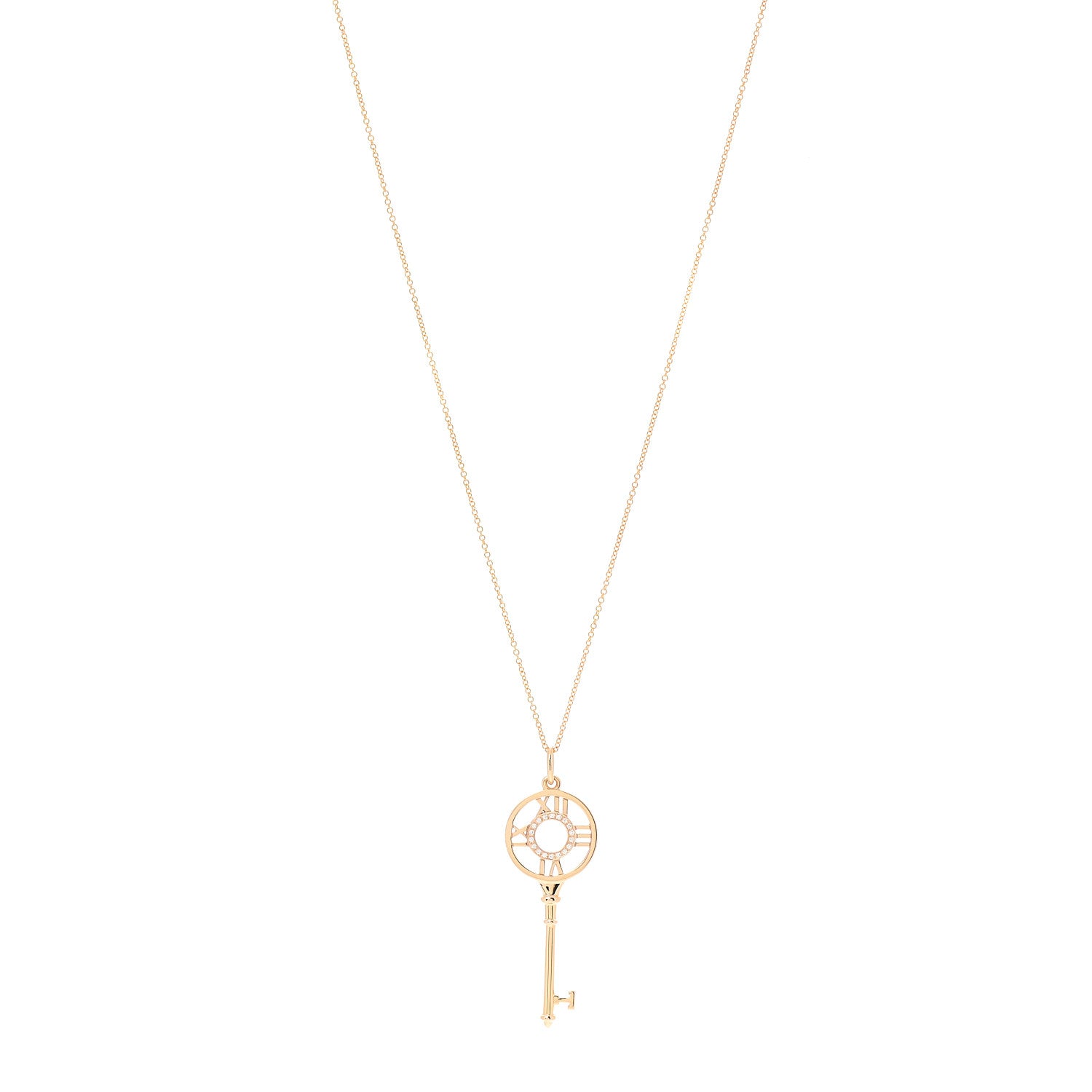 Tiffany 18K Rose Gold Diamond Atlas Key Pendant Necklace 1 of 7