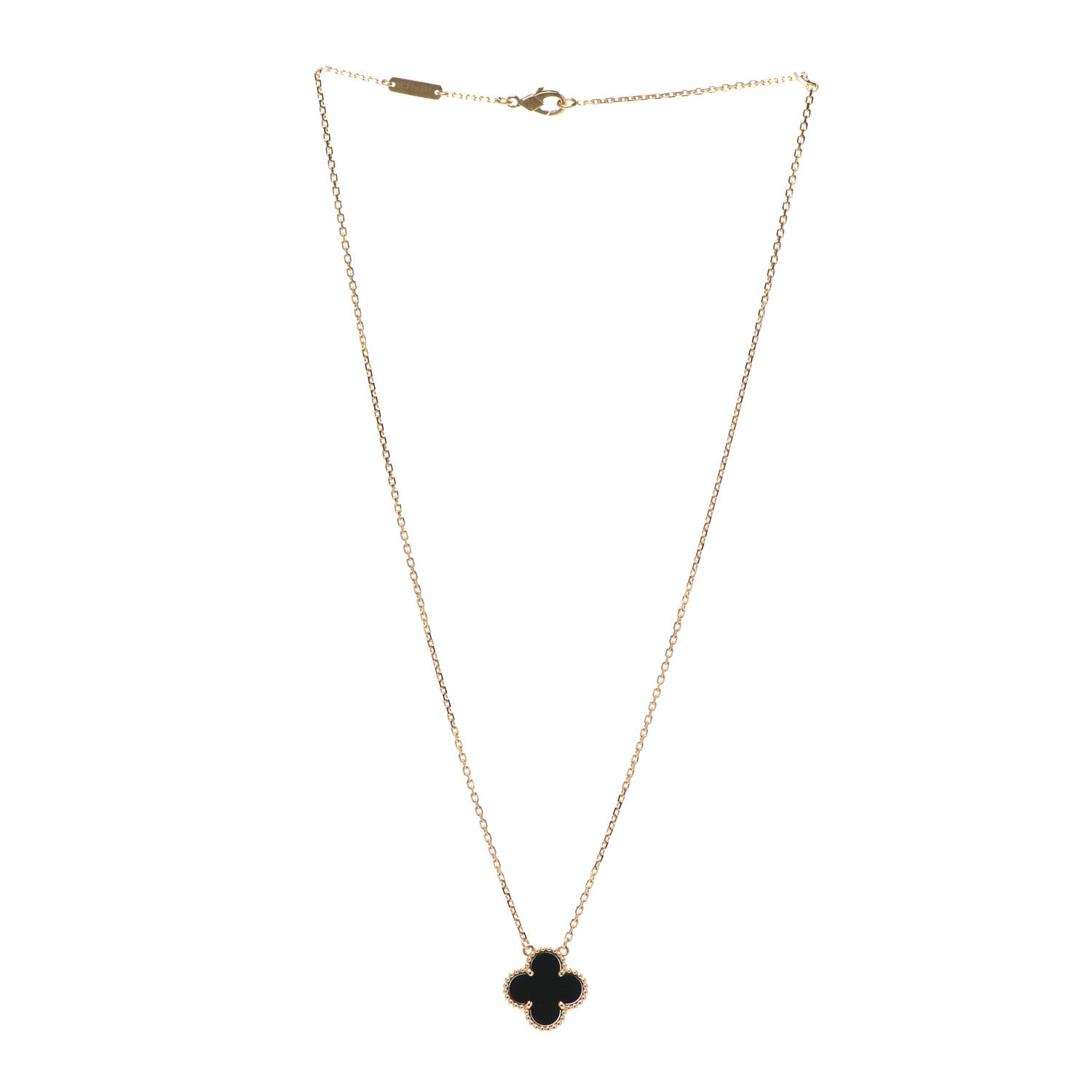 Van Cleef & Arpels 18K Yellow Gold Black Onyx Vintage Alhambra Pendant Necklace 3 of 7
