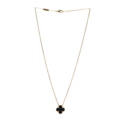 Van Cleef & Arpels 18K Yellow Gold Black Onyx Vintage Alhambra Pendant Necklace 3 of 7