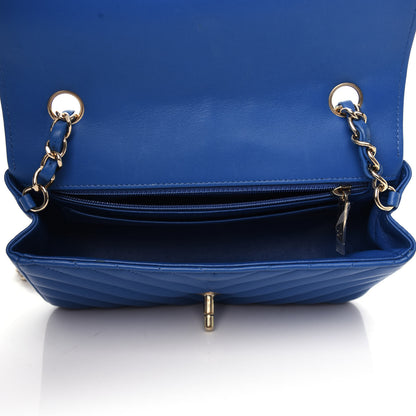 Chanel Lambskin Chevron Quilted Mini Rectangular Flap Blue 5 of 9