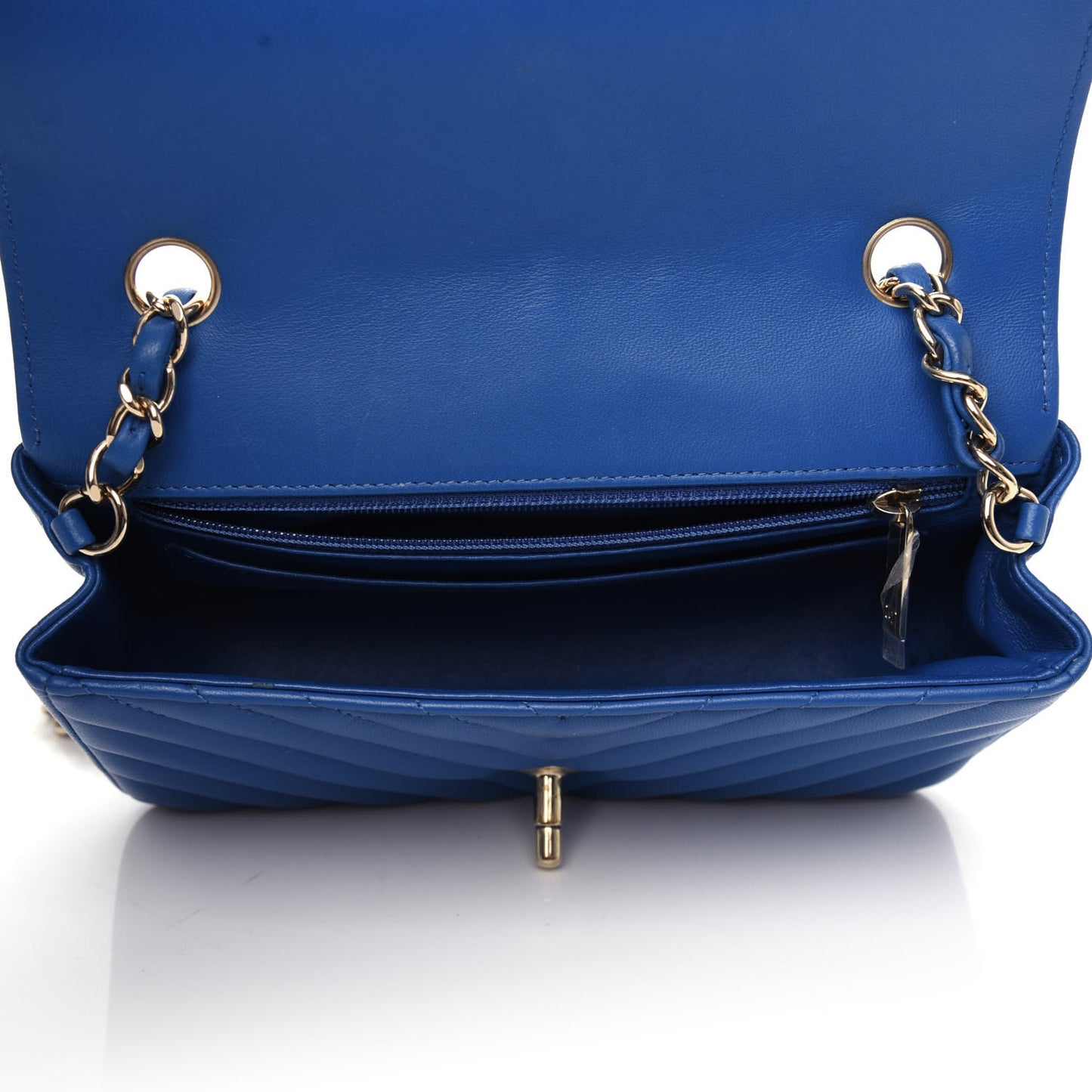 Lambskin Chevron Quilted Mini Rectangular Flap Blue