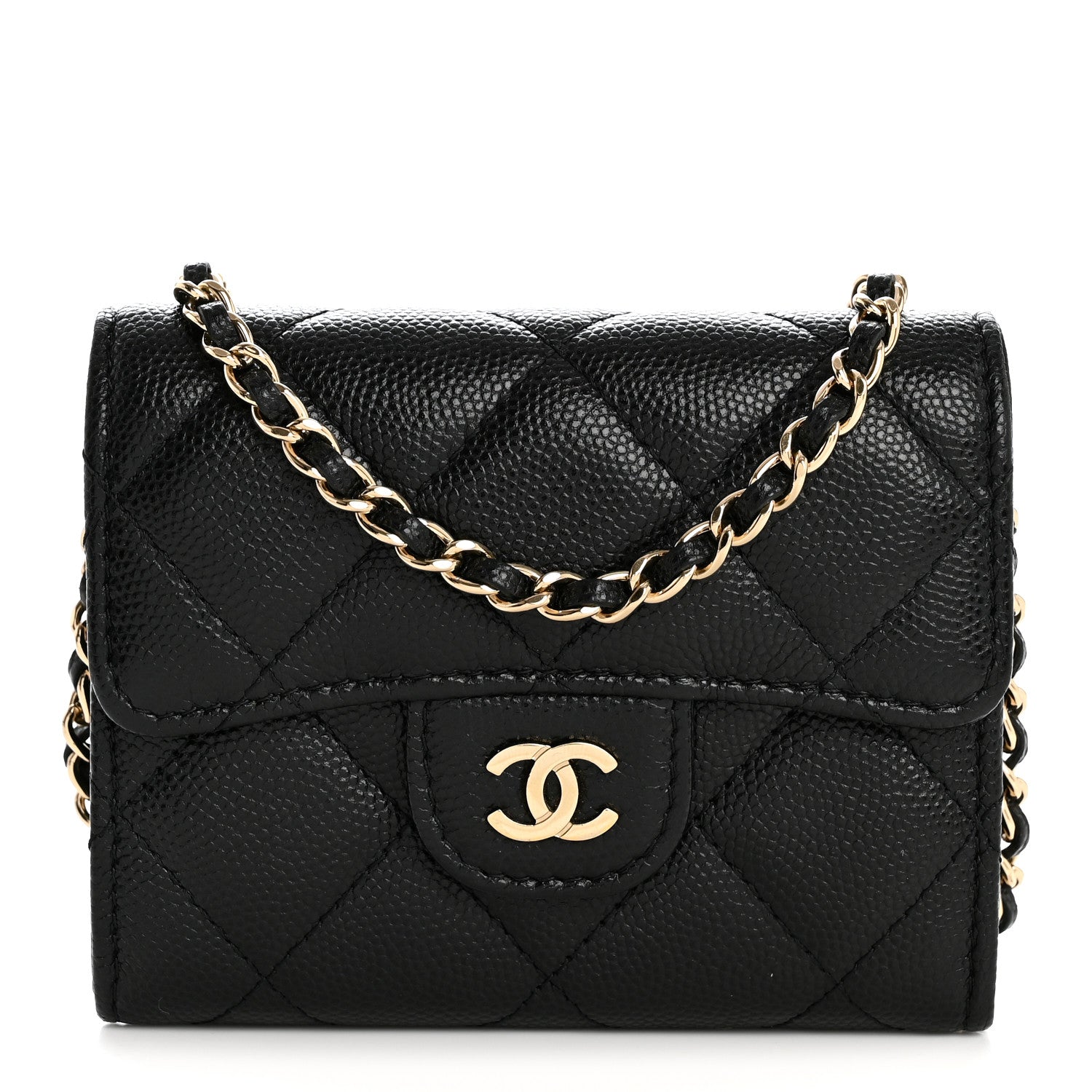 Chanel Caviar Quilted Flap Card Holder On Chain Black 1 of 10