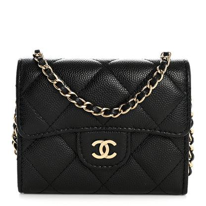 Chanel Caviar Quilted Flap Card Holder On Chain Black 1 of 10