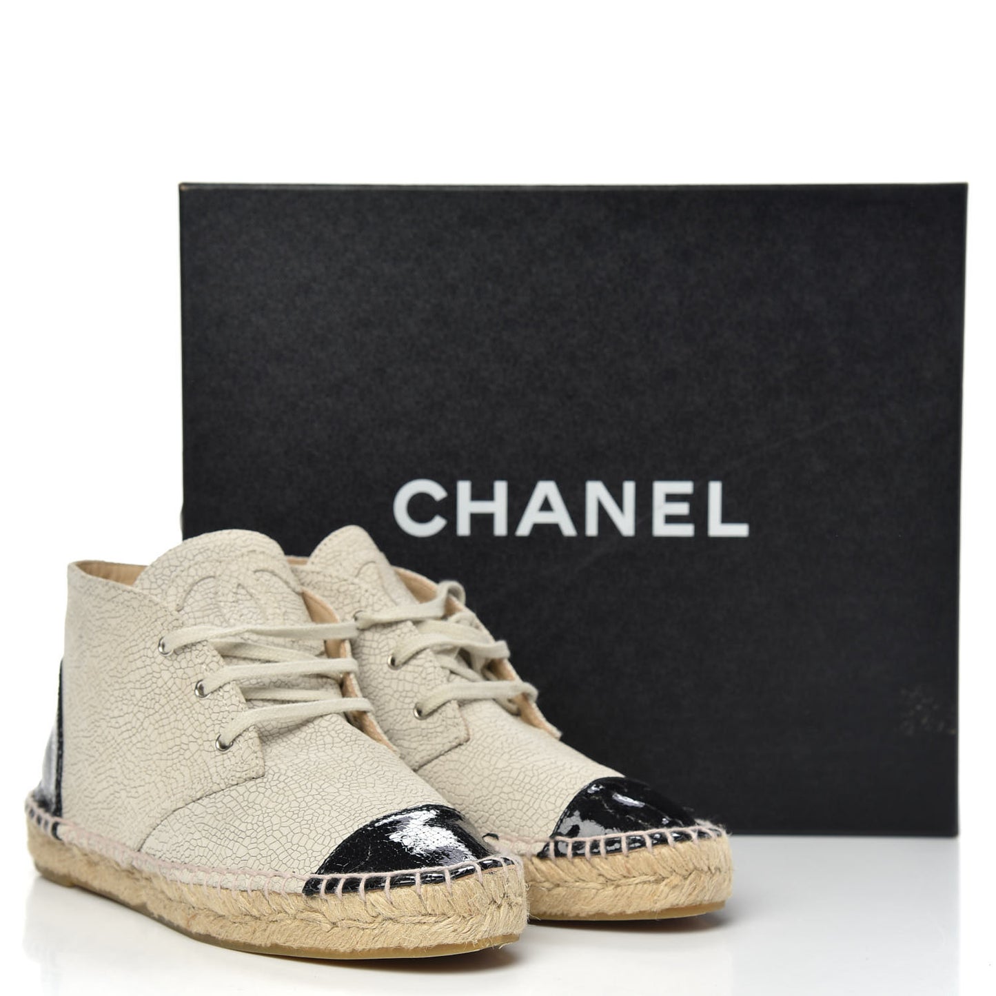 Crackled Calfskin High Top Espadrilles 37 Light Beige Black
