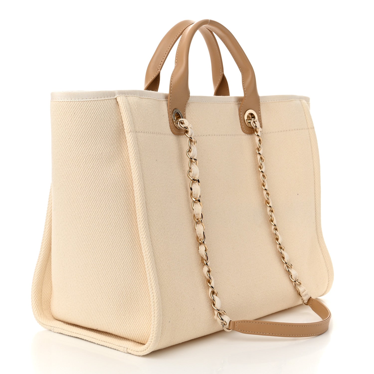 Chanel Canvas Pearl Medium Deauville Tote Ecru Beige 3 of 10
