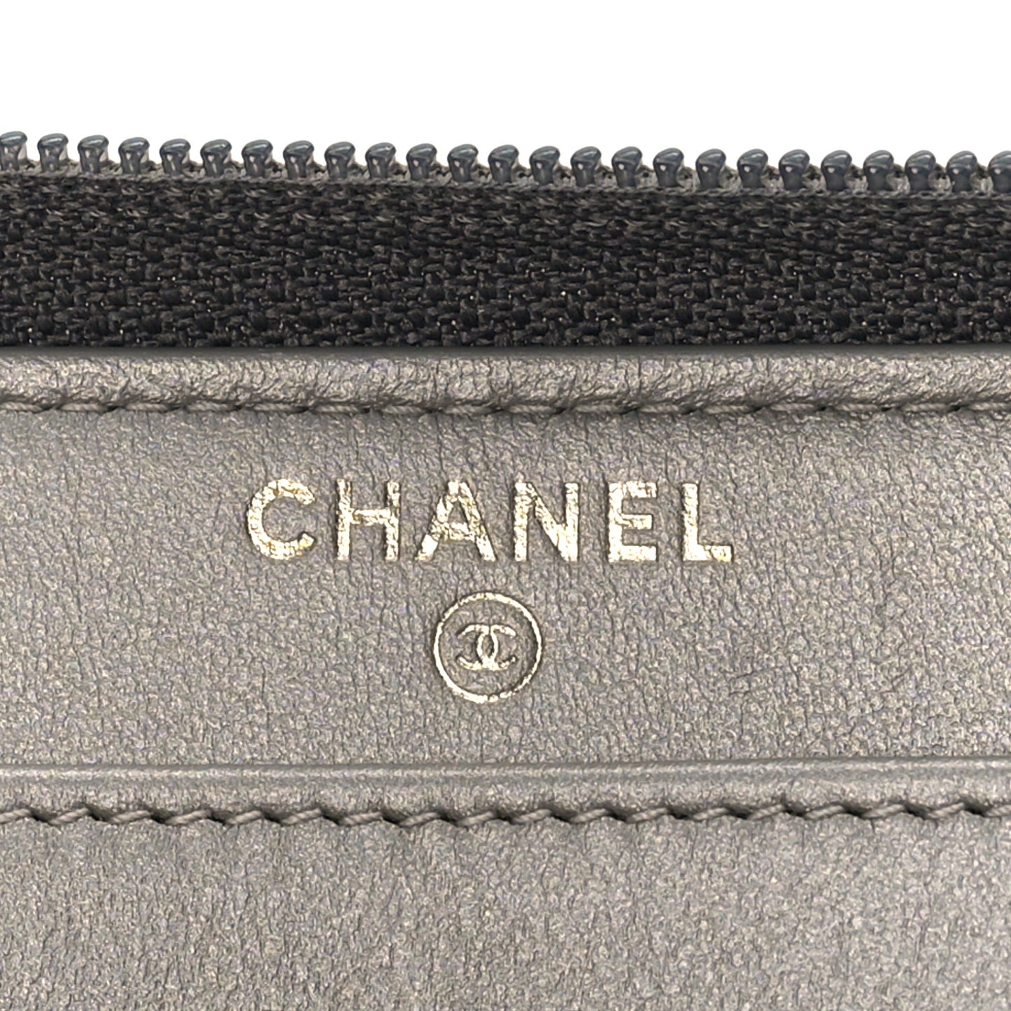 Cracked Metallic Calfskin Quilted Boy Long Zip Around Wallet Dark Silver