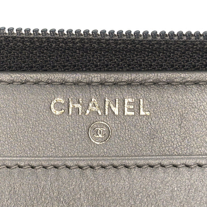 Chanel Cracked Metallic Calfskin Quilted Boy Long Zip Around Wallet Dark Silver 6 of 11