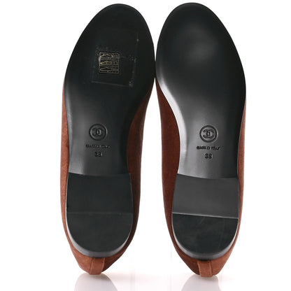 Chanel Velvet Cap Toe CC Ballerina Flats 38 Brown Black 6 of 9