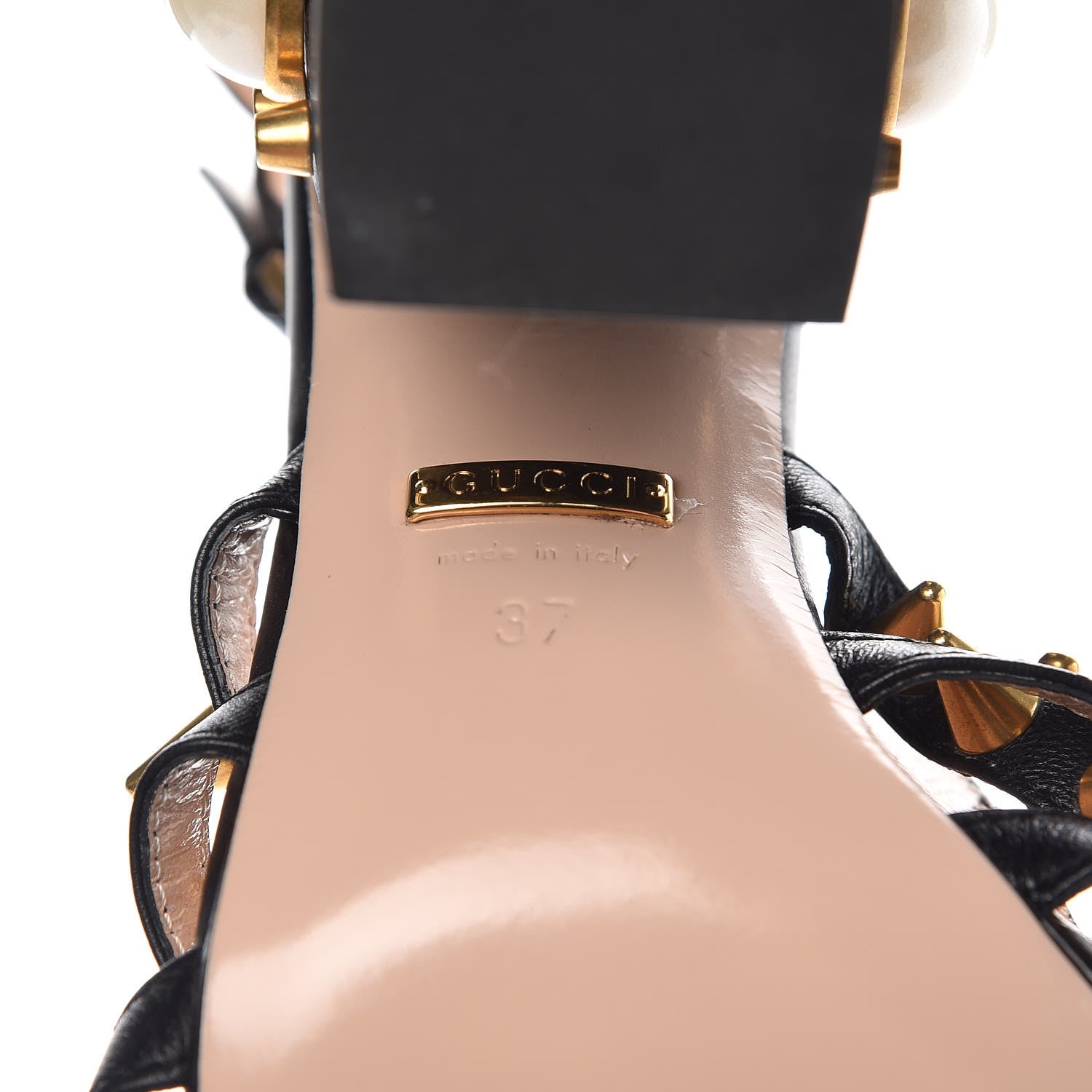 Gucci Kid Leather Studded Kendall Sandals 37 Black Gold 8 of 11