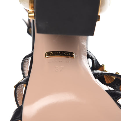Gucci Kid Leather Studded Kendall Sandals 37 Black Gold 8 of 11