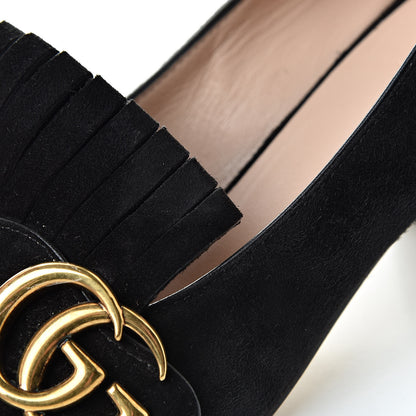 Gucci Kid Scamosciato GG Marmont Fringe 50mm Loafer Pumps 35.5 Black 12 of 14