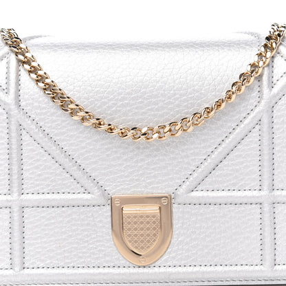 Christian Dior Metallic Grained Calfskin Diorama Wallet on Chain Pouch Silver 11 of 11