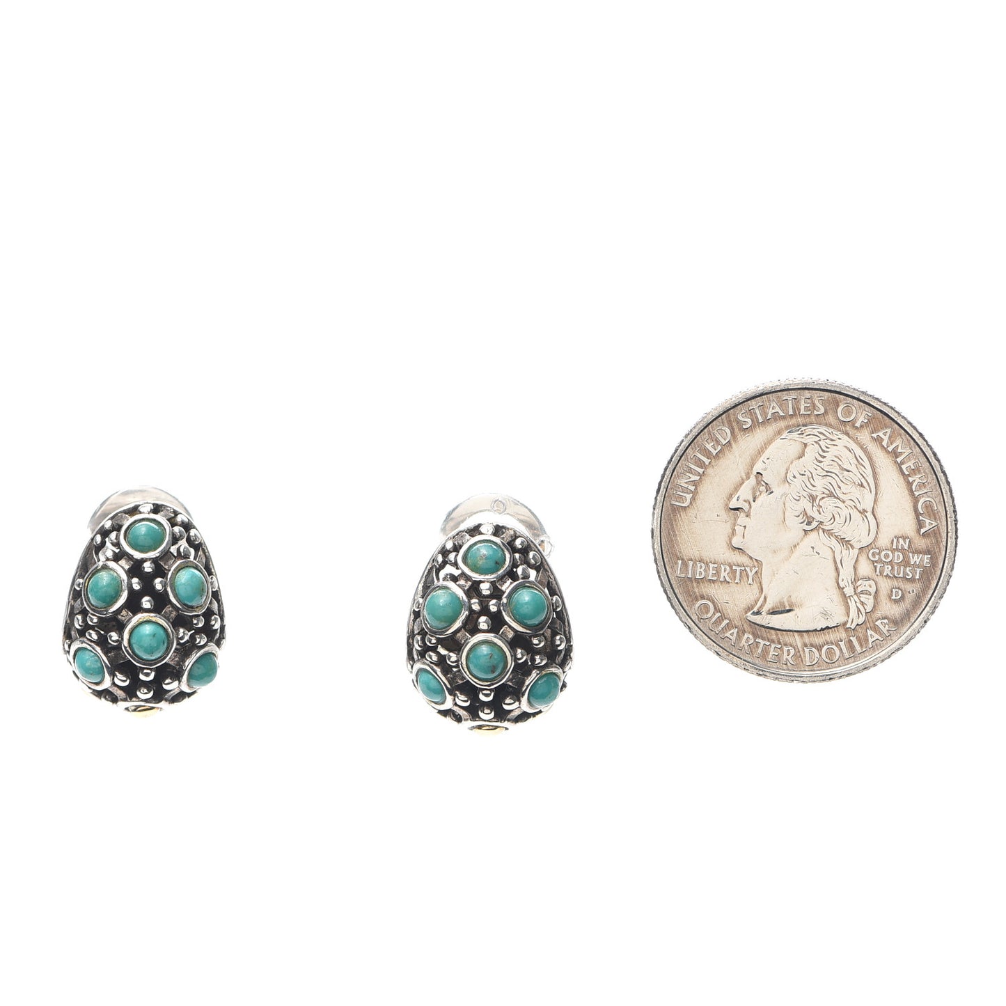 Sterling Silver 18K Yellow Gold Turquoise Dot Hoop Earrings