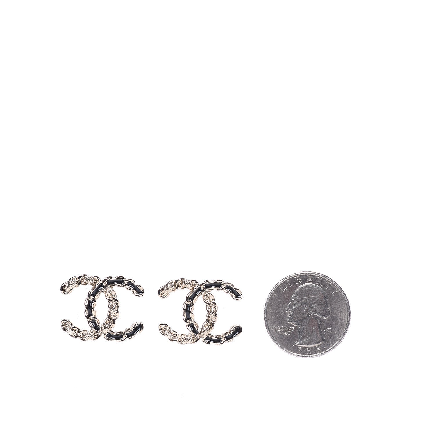 Chanel Enamel Metal Chain French New Wave CC Earrings Black Gold 2 of 5