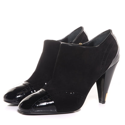 Louis Vuitton Patent Suede Cap Toe Mia Low Boots 39 Black 4 of 7