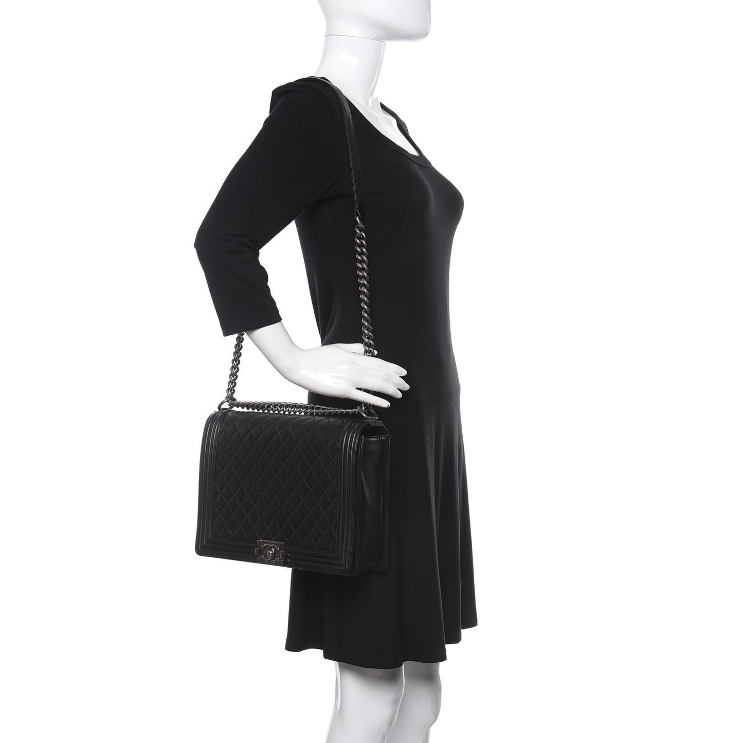 Lambskin Quilted Large Boy Flap Black