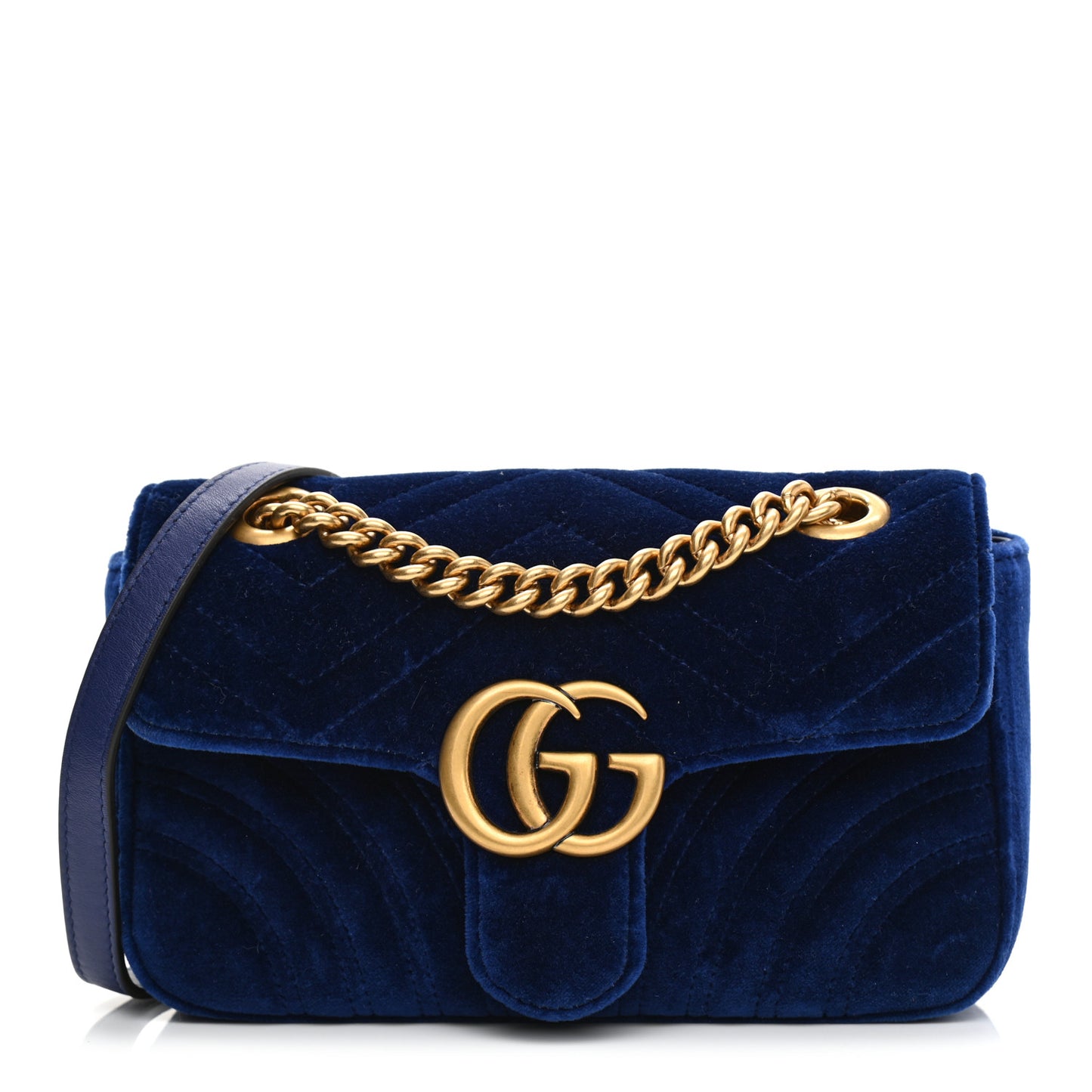 Velvet Matelasse Mini GG Marmont Shoulder Bag Cobalt Blue