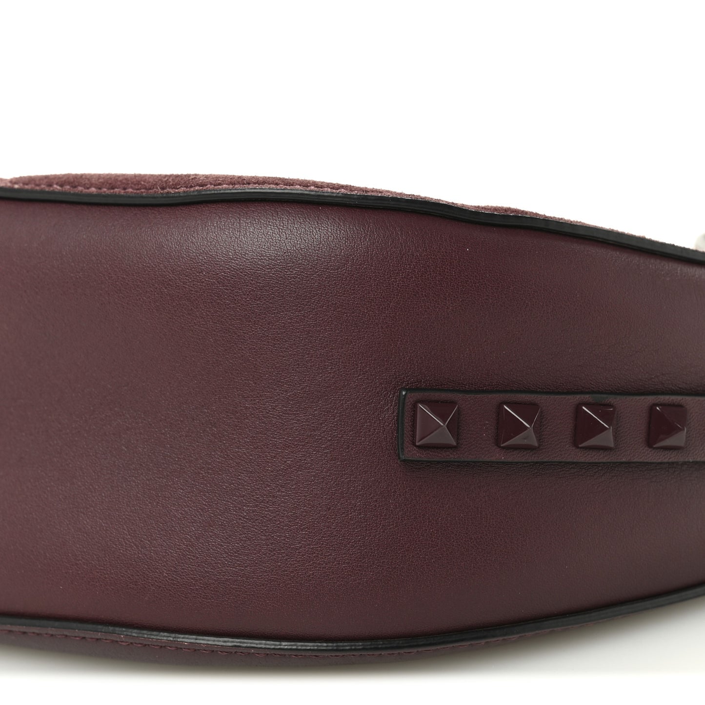 Suede Calfskin Rockstud Halfmoon Saddle Bag Rubin