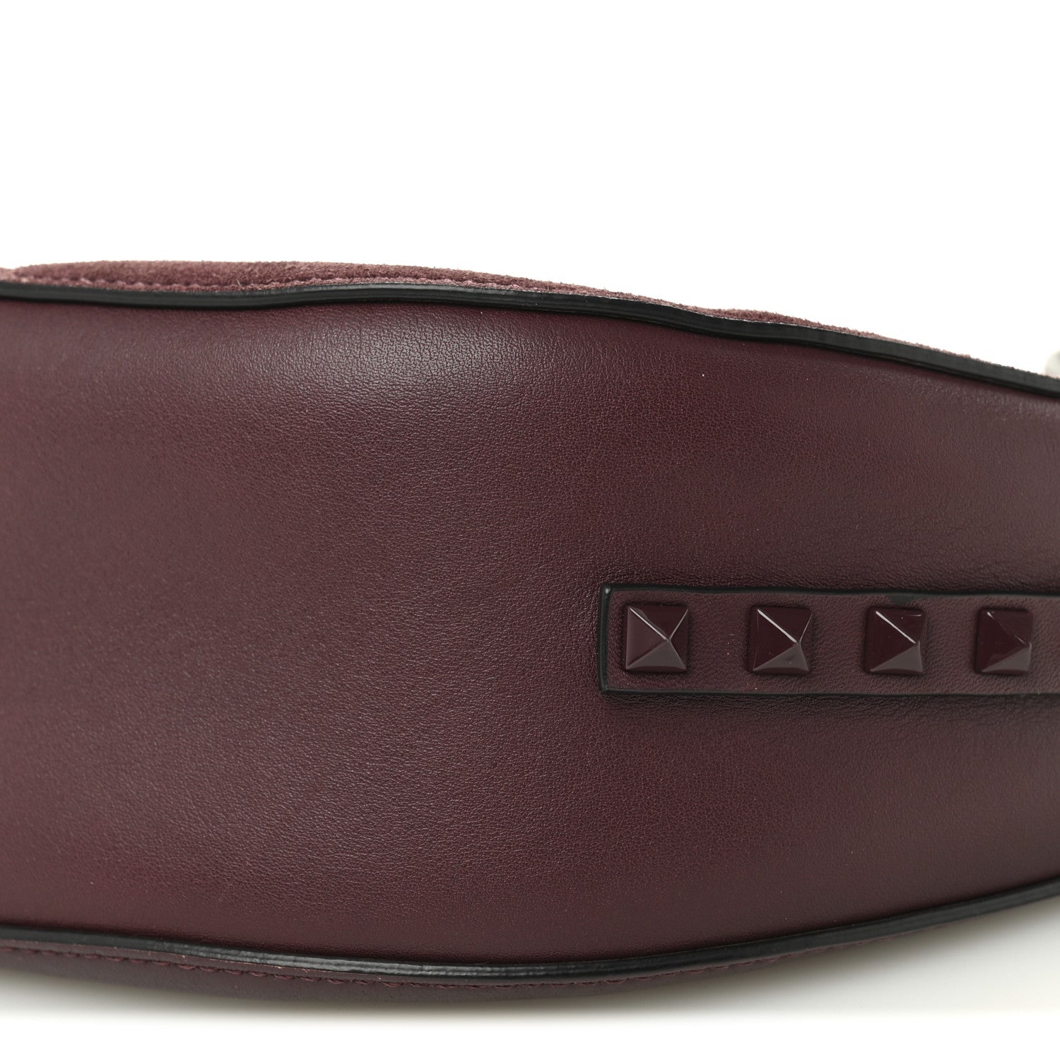 Valentino Garavani Suede Calfskin Rockstud Halfmoon Saddle Bag Rubin 9 of 9