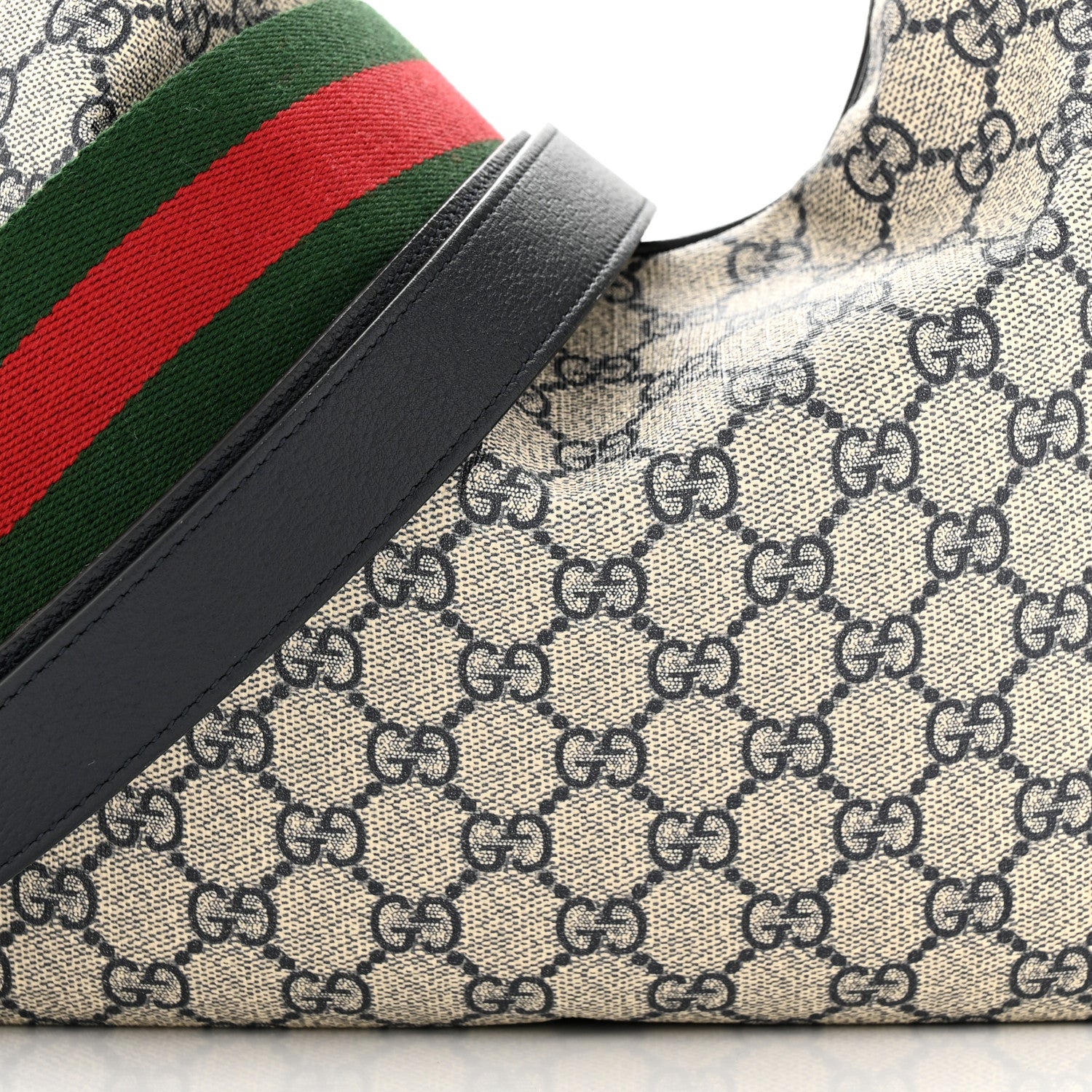 Gucci GG Supreme Monogram Textured Calfskin Web Large Attache Shoulder Bag Beige Blue 8 of 11