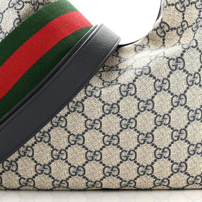 Gucci GG Supreme Monogram Textured Calfskin Web Large Attache Shoulder Bag Beige Blue 8 of 11