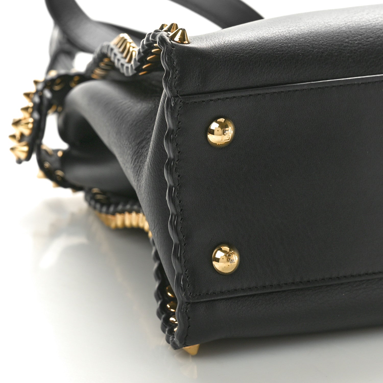 Fendi Vitello Seta Shiny Nappa Scalloped Studded Medium Peekaboo Iconic Satchel Black 9 of 14