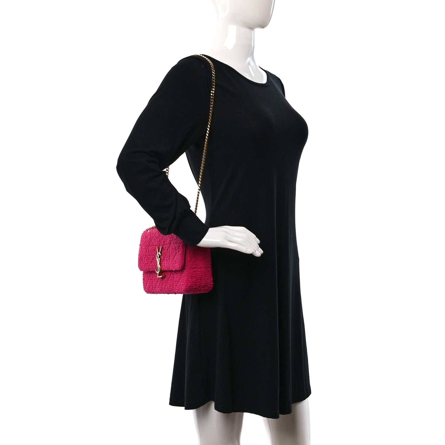 Saint Laurent Boucle Tweed Patchwork Monogram Medium Jamie Baguette Magenta 2 of 10