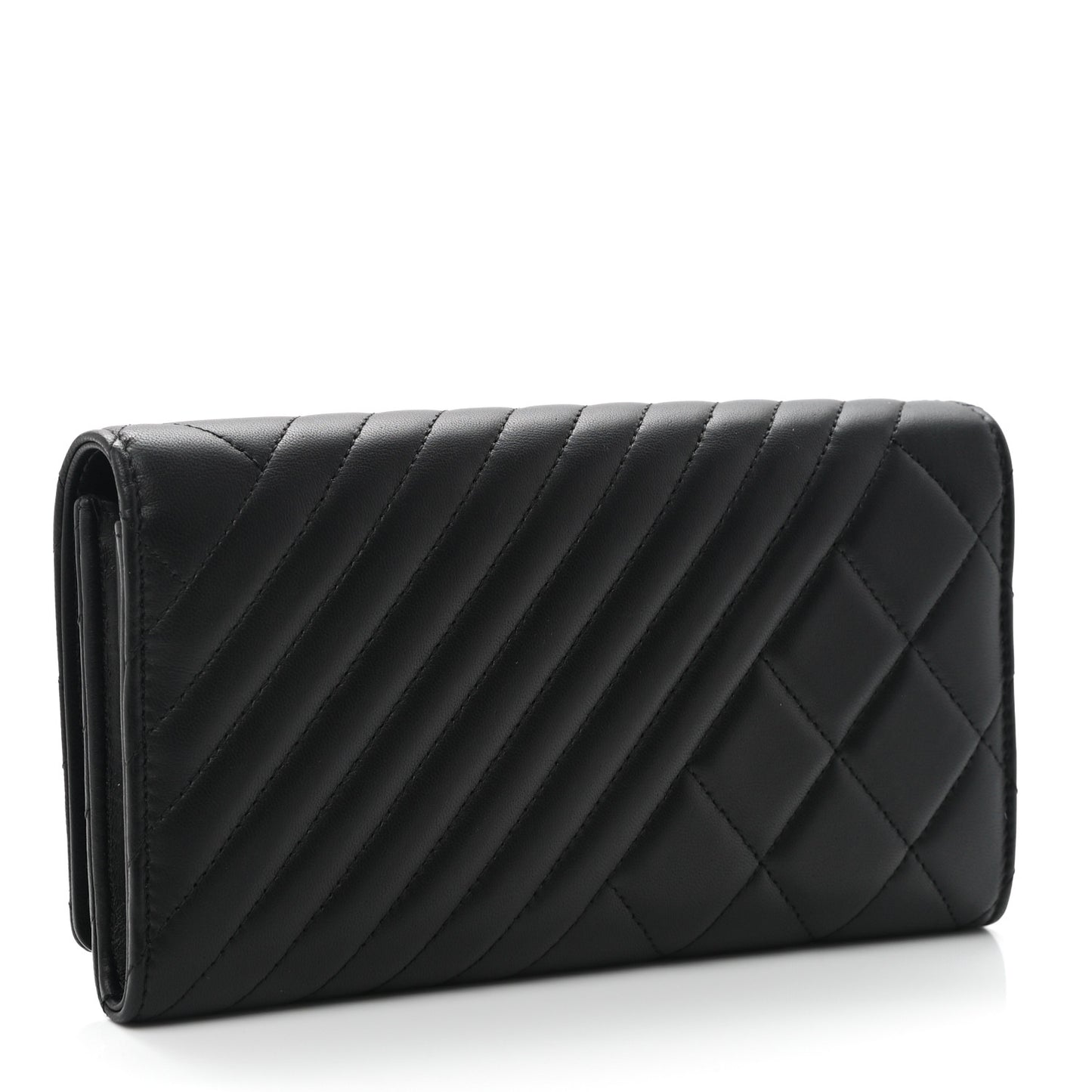 Lambskin Quilted Large Coco Boy Gusset Flap Wallet Black