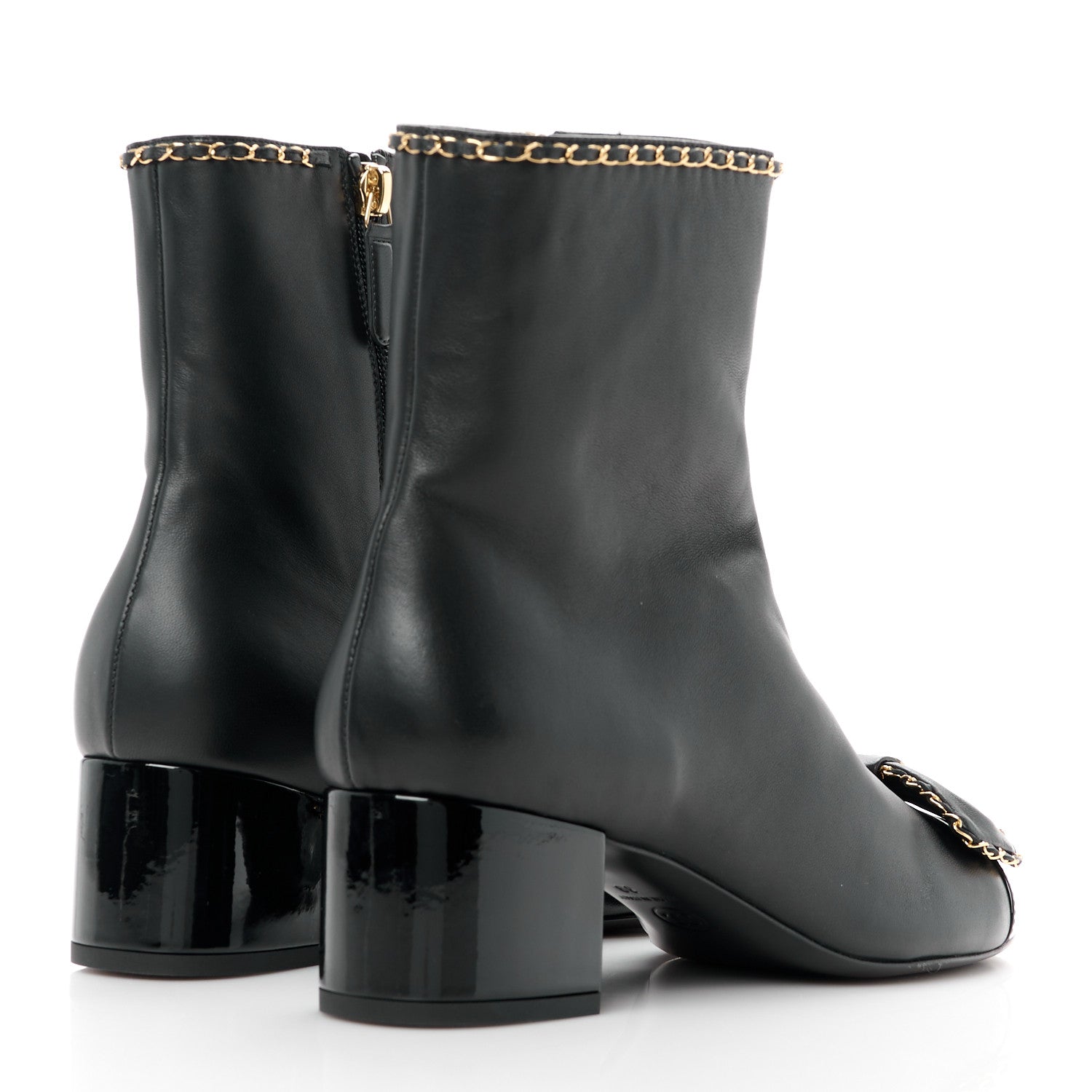 Chanel Lambskin Patent Cap Toe Chain Bow CC Short Boots 39 Black 4 of 9