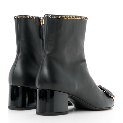 Chanel Lambskin Patent Cap Toe Chain Bow CC Short Boots 39 Black 4 of 9