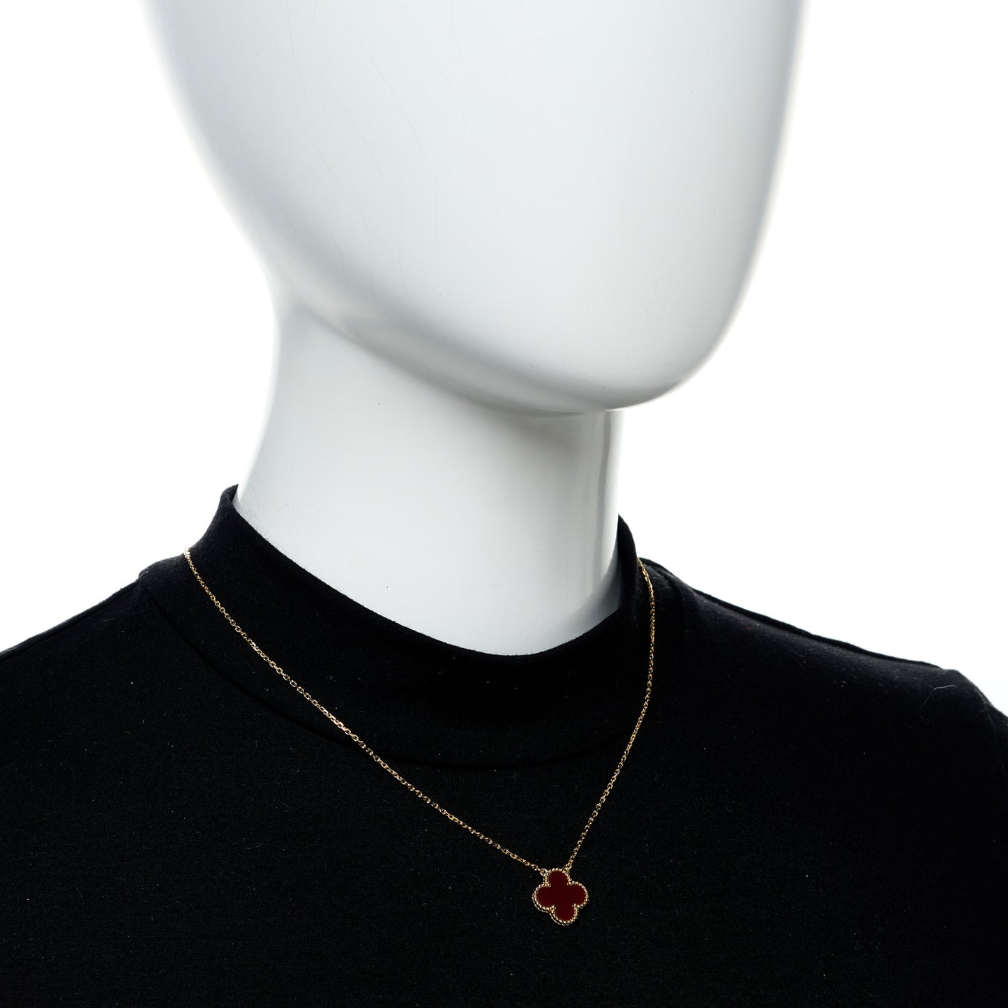 18K Yellow Gold Carnelian Vintage Alhambra Pendant Necklace