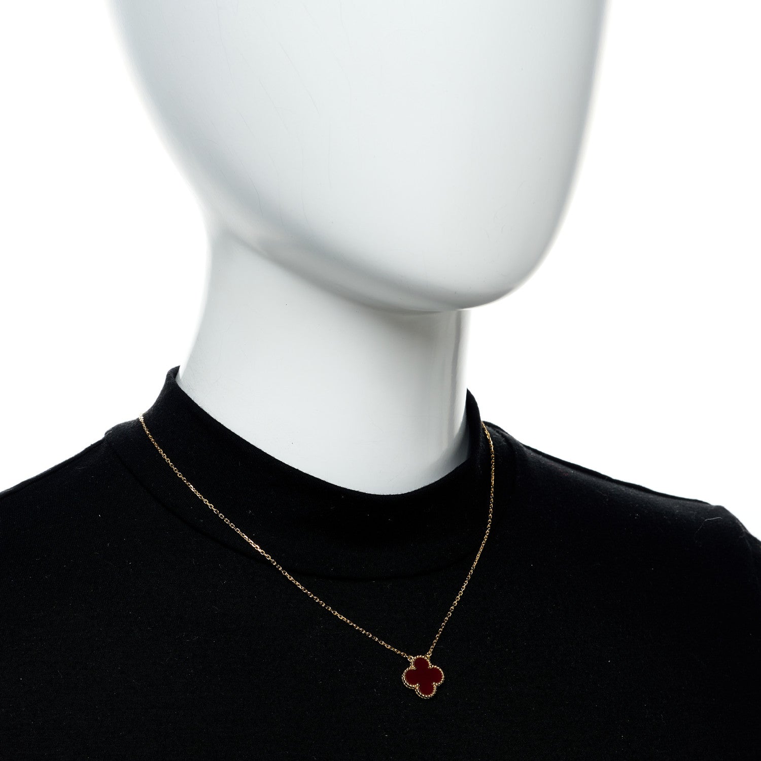 Van Cleef & Arpels 18K Yellow Gold Carnelian Vintage Alhambra Pendant Necklace 2 of 6